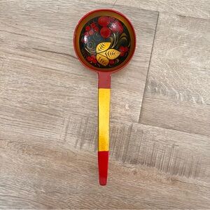 Russian Khokhloma Folk Art‎ Large Wooden Hand Painted Serving Ladle Spoon 10.75”